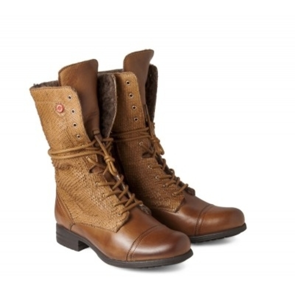 NOBRAND Women's Tan Lace-Up Combat Leather Boots size EU 36, US 5.5-6